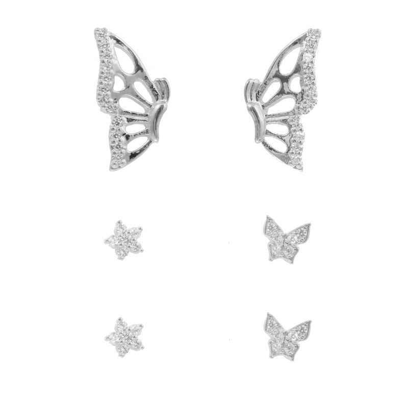 TEEK - Half Butterfly Studs & Rings JEWELRY theteekdotcom 0049-Silver  