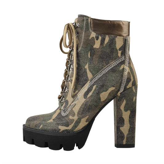 TEEK - Chunky Canvas Heel Ankle Boots SHOES theteekdotcom Camouflage US 5.5 (Label 5) 
