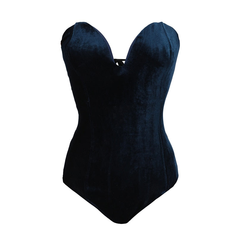TEEK -Strapless Sweetheart Velvety Bodysuit LINGERIE theteekdotcom Navy Blue S 