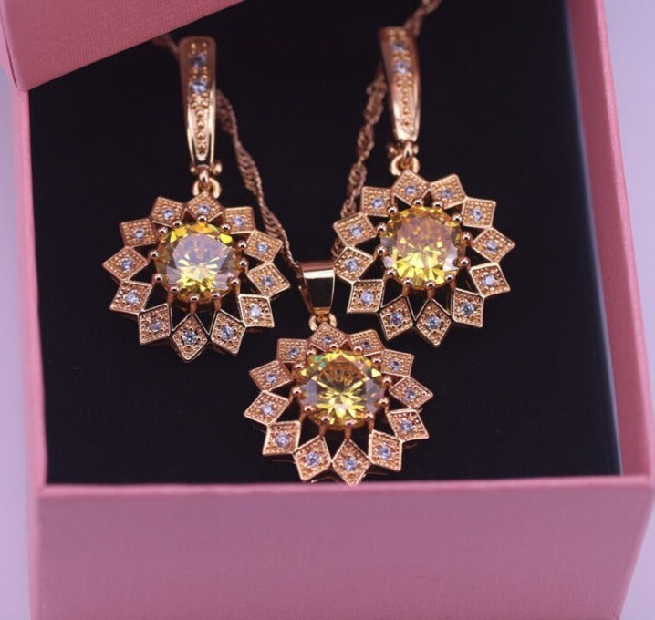 TEEK - Crystal Colored CZ Jewelry Sets JEWELRY theteekdotcom yellow 50cm/19.69in 
