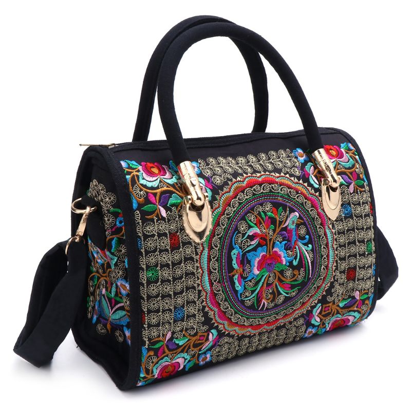 TEEK - Floral Embroidered Ethnic Boho Canvas Bag BAG theteekdotcom red  