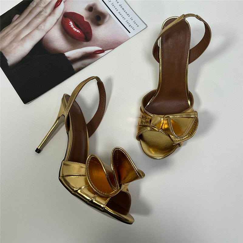 TEEK - Pleated Butterfly-Knot Sandals SHOES theteekdotcom Gold | 3.94in 5.5 