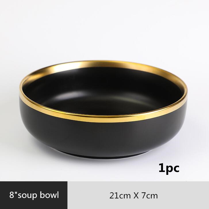 TEEK - Glit Rim Black Porcelain Plates HOME DECOR theteekdotcom Soup bowl 1pcs 1  