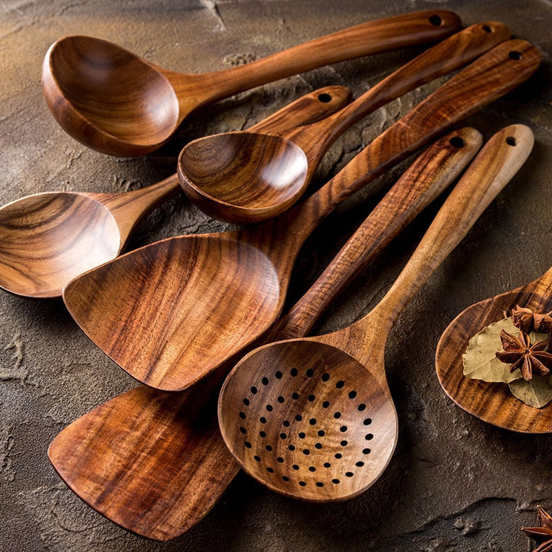 TEEK - Thailand Teak Natural Wood Cooking Spoons HOME DECOR theteekdotcom   