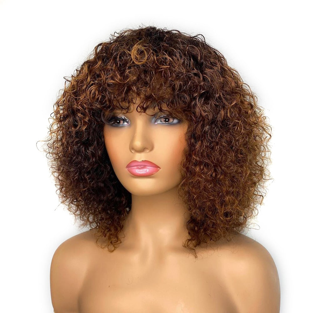 TEEK - Short Curly No Lace Down Bob With Bangs HAIR theteekdotcom 1b 30 color 8inches 180%