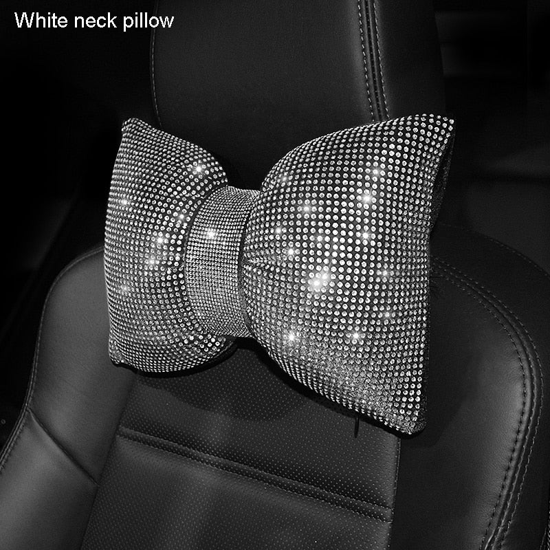 TEEK - Crystal Bowknot Car Support Cushions TRANSPORTATION theteekdotcom white neck pillow  