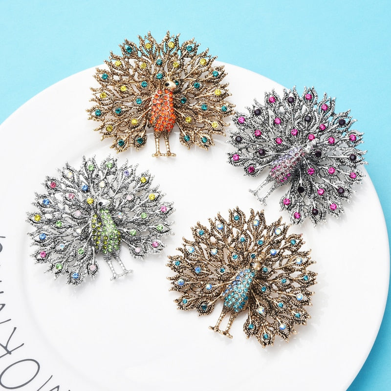 TEEK - Mulitcolor Big Sparkling Peacock Brooches JEWELRY theteekdotcom   