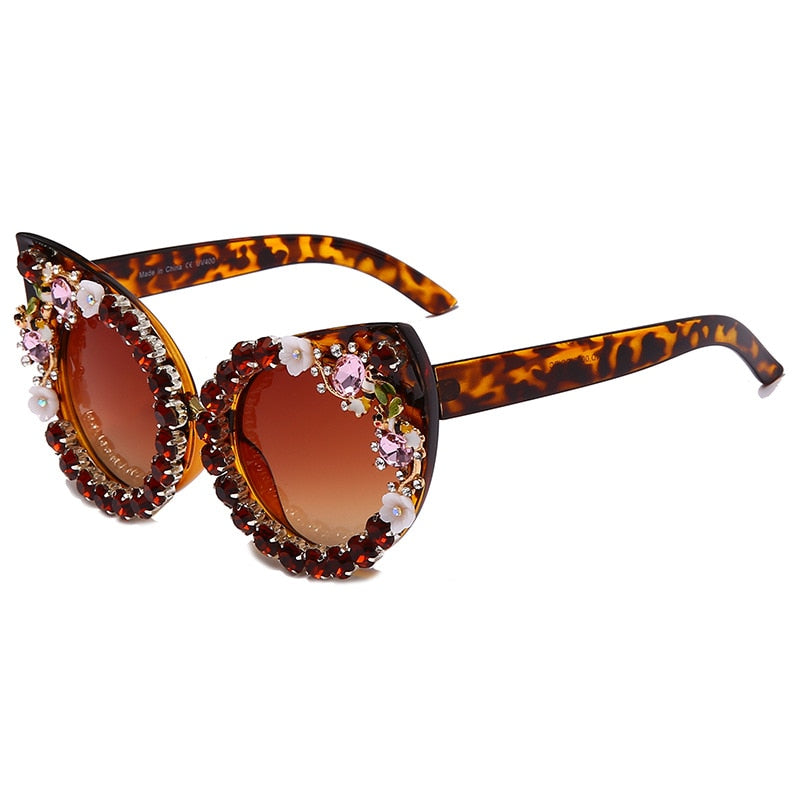 TEEK - Cat Eye Flower Bling Sunglasses EYEGLASSES theteekdotcom leopard  