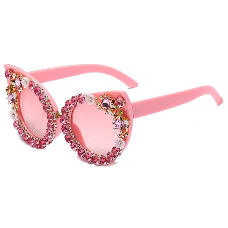 TEEK - Cat Eye Flower Bling Sunglasses EYEGLASSES theteekdotcom pink  
