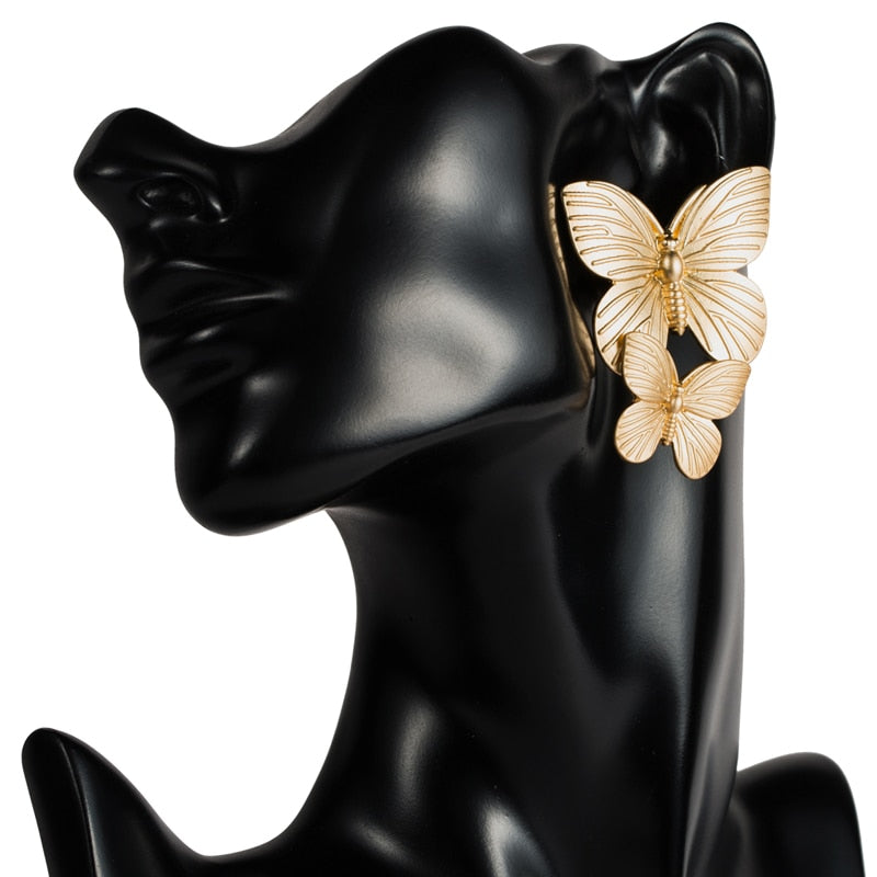 TEEK - Gold Tone Two Butterflies Earrings JEWELRY theteekdotcom   