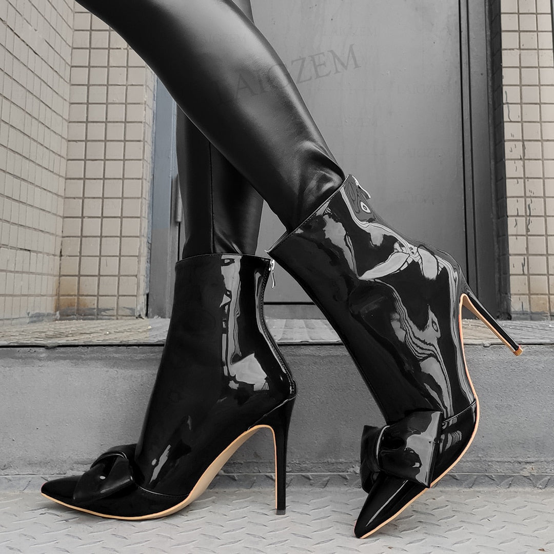 TEEK - Shiny Bow Tow Ankle Boots SHOES theteekdotcom Black 5 
