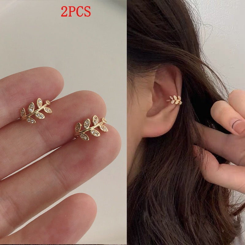 TEEK - Ear Needle Wrap Crawler Earrings JEWELRY theteekdotcom 2PCS leaves  