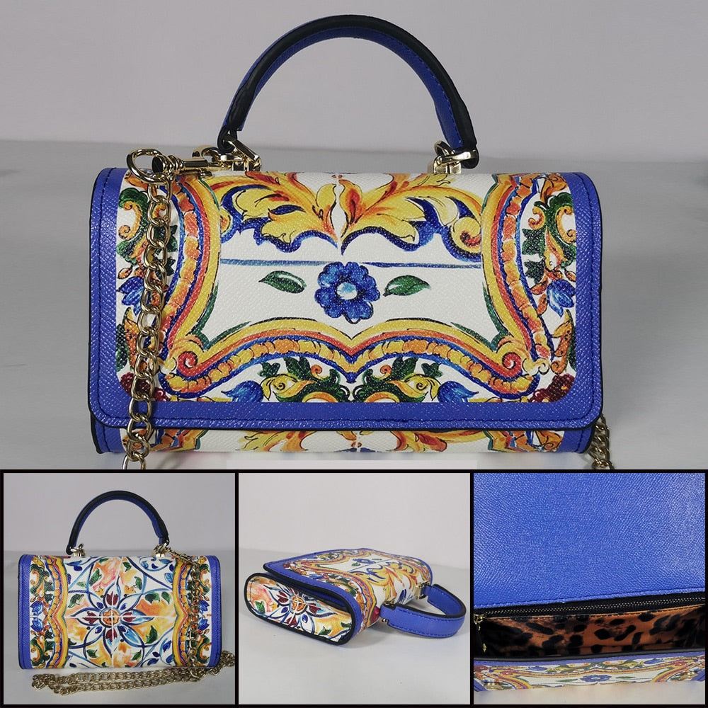 TEEK - Various Royal Printed Handbags BAG theteekdotcom 17a SM: 7.48in x 4.53in x 1.97in 