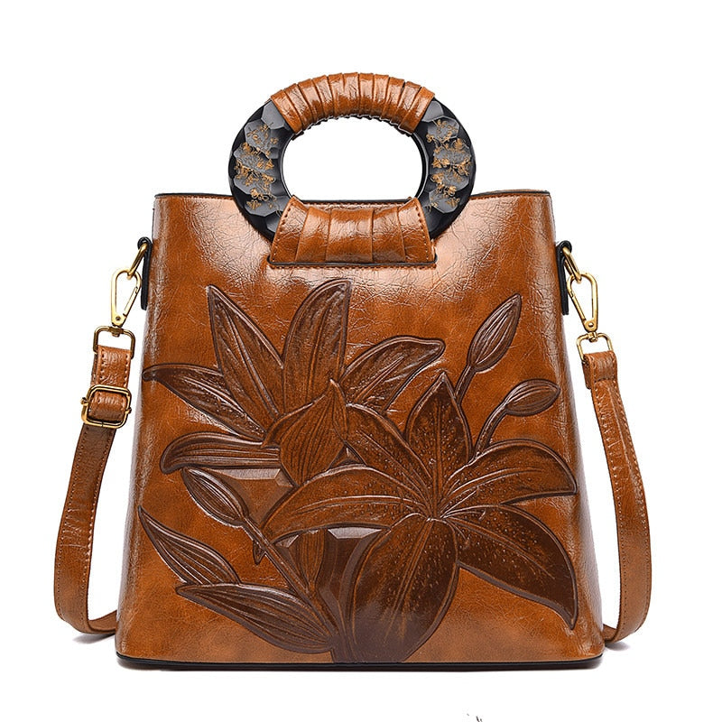 TEEK - Vintage Embossed Asian Floral Bag BAG theteekdotcom Brown 11.81x4.72x11.42in 