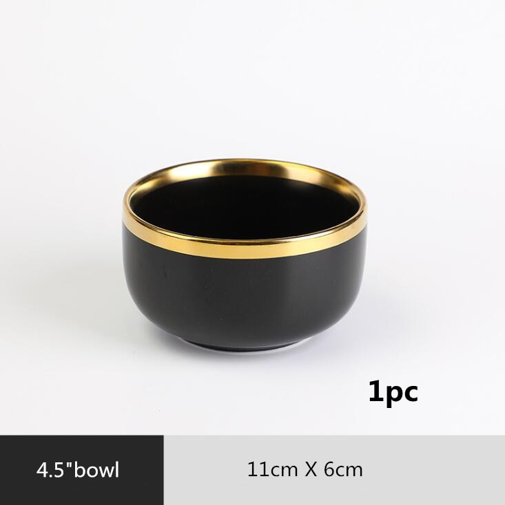 TEEK - Glit Rim Black Porcelain Plates HOME DECOR theteekdotcom Rice Bowl 1pcs  