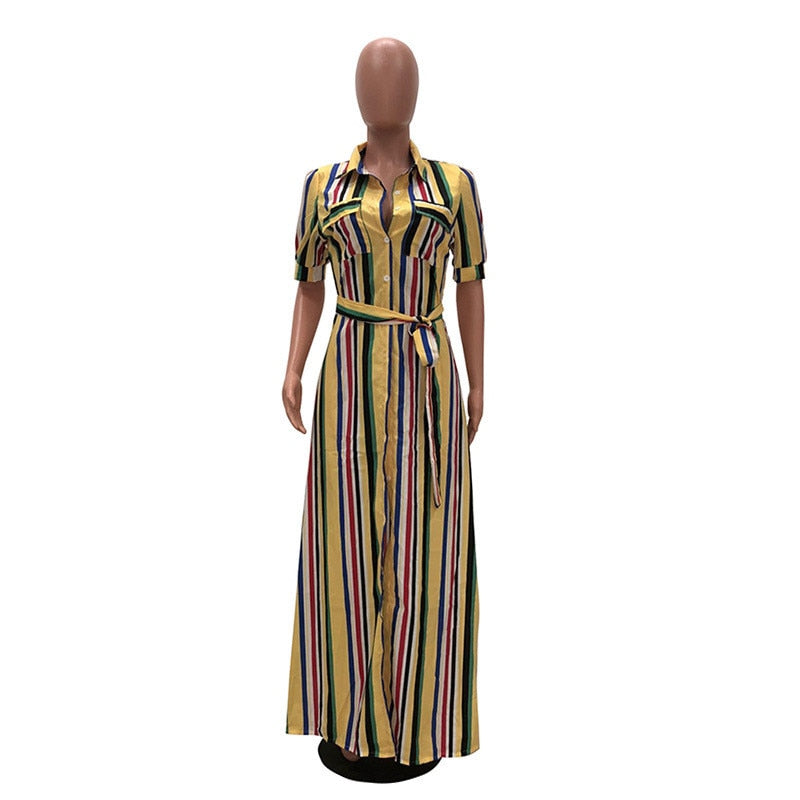 TEEK - Button Up Long Striped Shirt Dress DRESS theteekdotcom Yellow S 