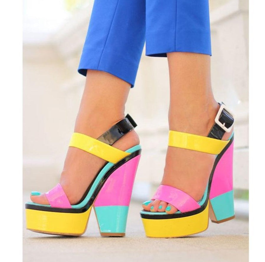 TEEK - Multicolor Chunky Heeled Sandals SHOES theteekdotcom 5  
