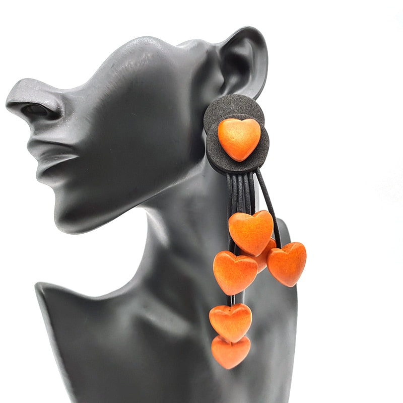 TEEK - Rubber Drop Wood Heart Earrings JEWELRY theteekdotcom Style 15 orange  