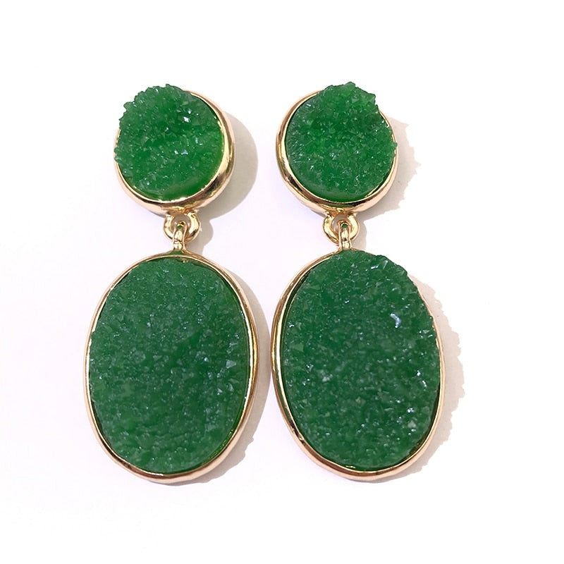 TEEK - Oval Druzy Stone Earrings JEWELRY theteekdotcom YM0095 green  