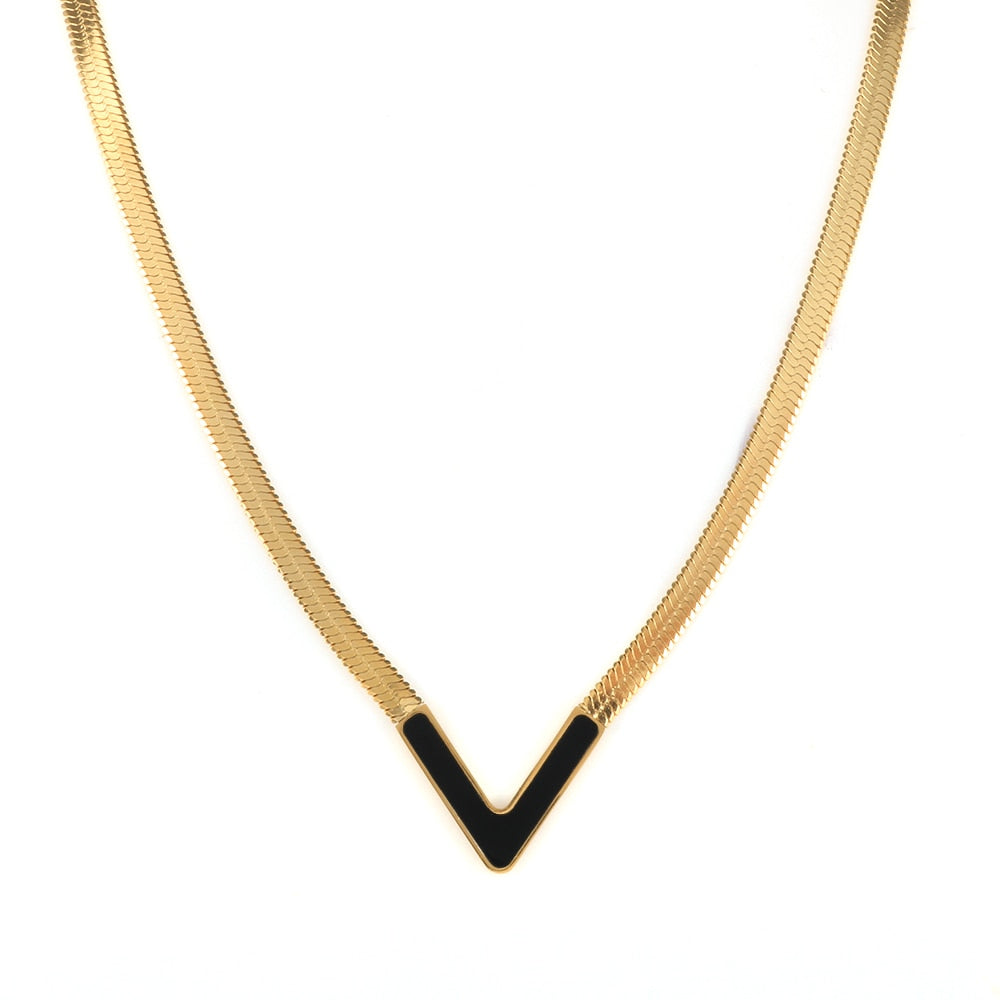 TEEK - V-Shaped Color Dip Necklace JEWELRY theteekdotcom Gold Black  