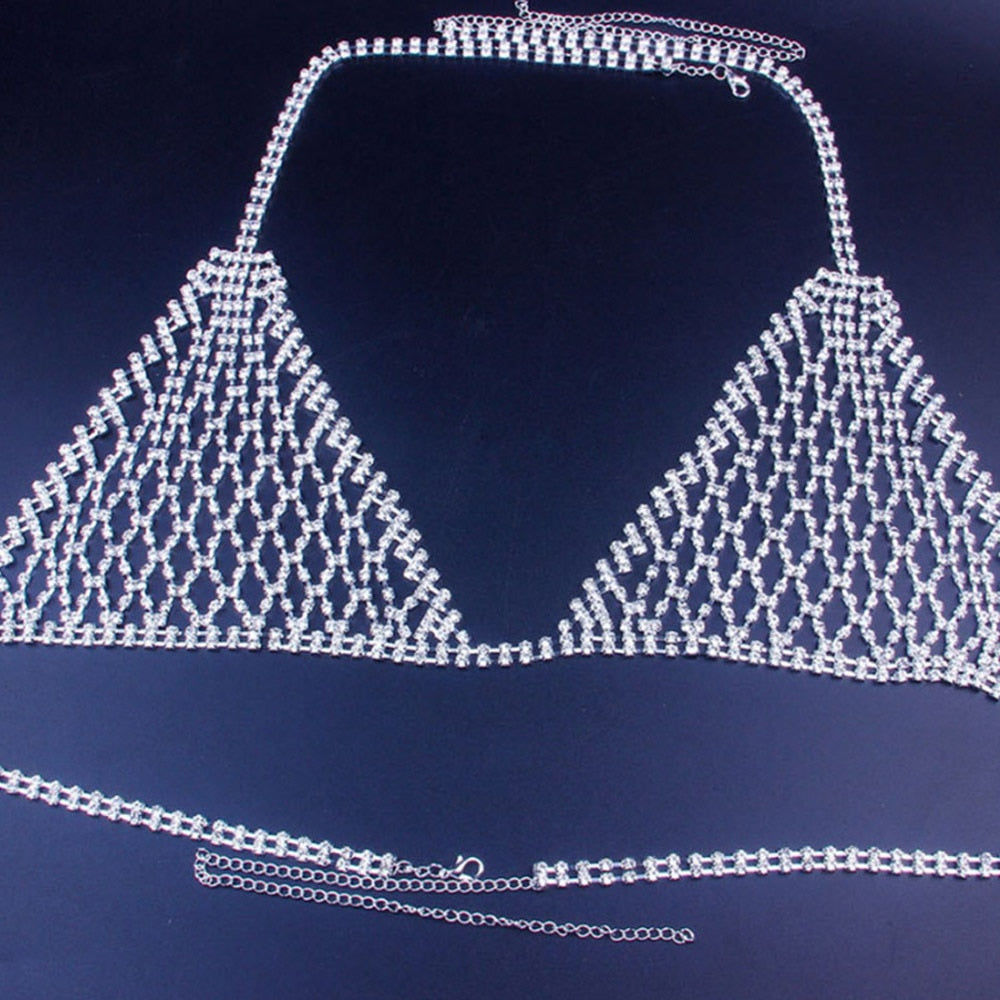 TEEK - Crystal Mesh Fetish Fein Set LINGERIE theteekdotcom Silver Bra 