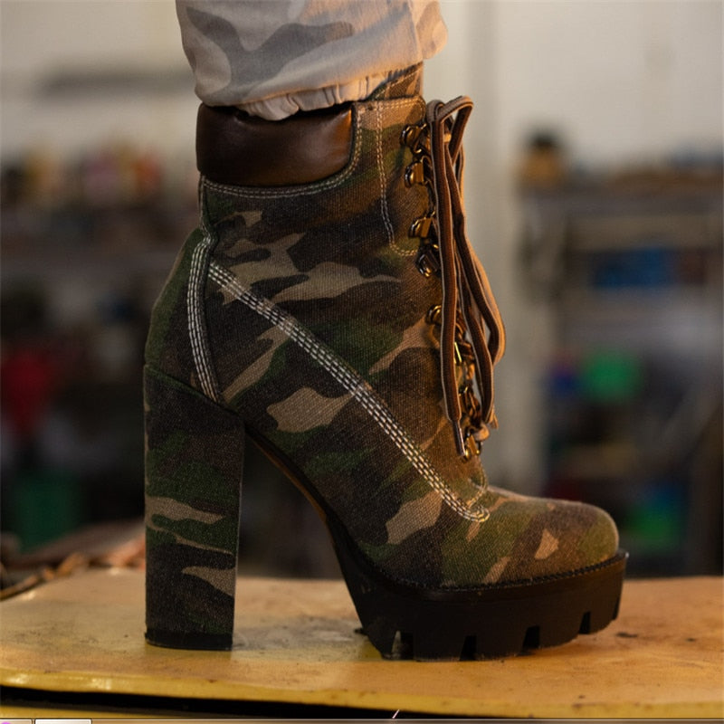 TEEK - Chunky Canvas Heel Ankle Boots SHOES theteekdotcom   
