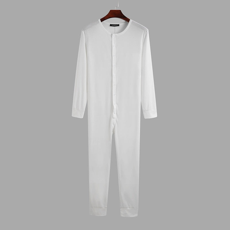 TEEK - Mens Pajamas Jumpsuit Sleepwear Romper PAJAMA theteekdotcom White S 