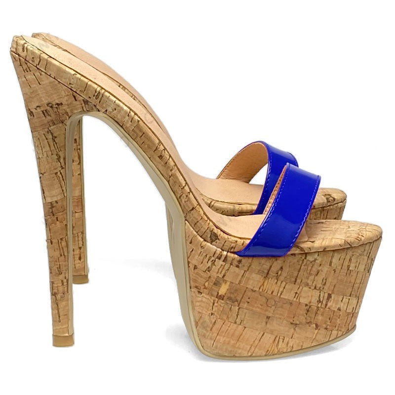 TEEK - Black & Blues - Platform Cork Stiletto Heels | Up to Size 14.5 SHOES theteekdotcom Blue US 5.5/Label 5 