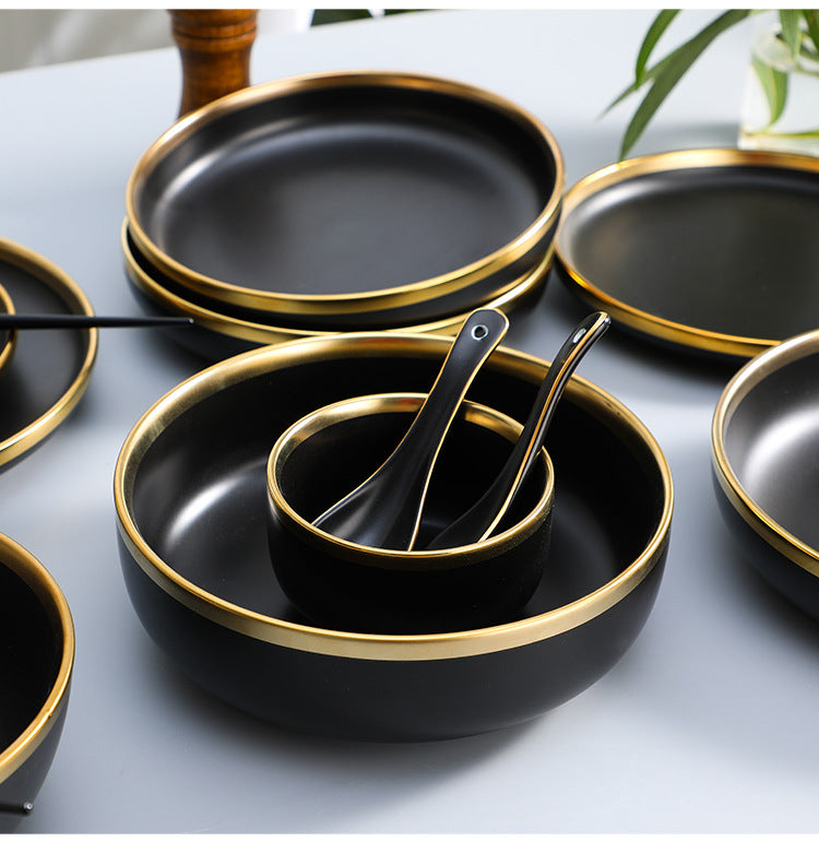 TEEK - Glit Rim Black Porcelain Plates HOME DECOR theteekdotcom   