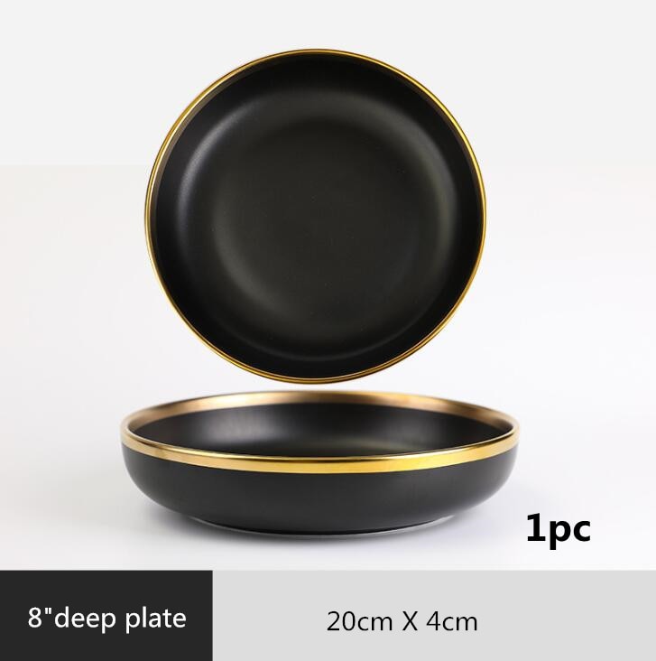 TEEK - Glit Rim Black Porcelain Plates HOME DECOR theteekdotcom 8 inch Plate 1pcs 1  