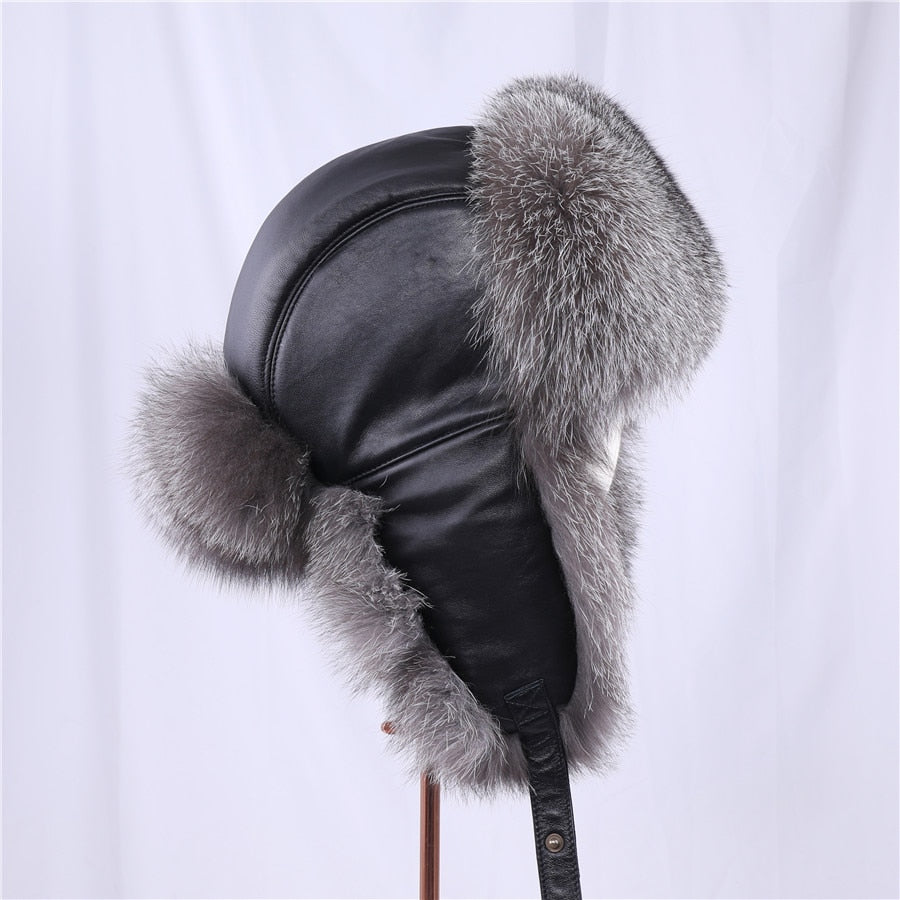 TEEK - 100% Real Silver Bomber Hat HAT theteekdotcom Silver Fur One Size 