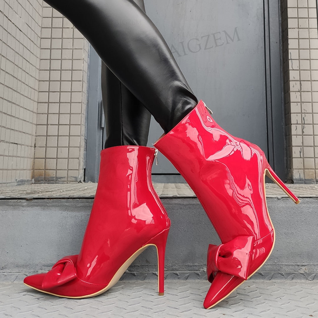 TEEK - Shiny Bow Tow Ankle Boots SHOES theteekdotcom Red 5 