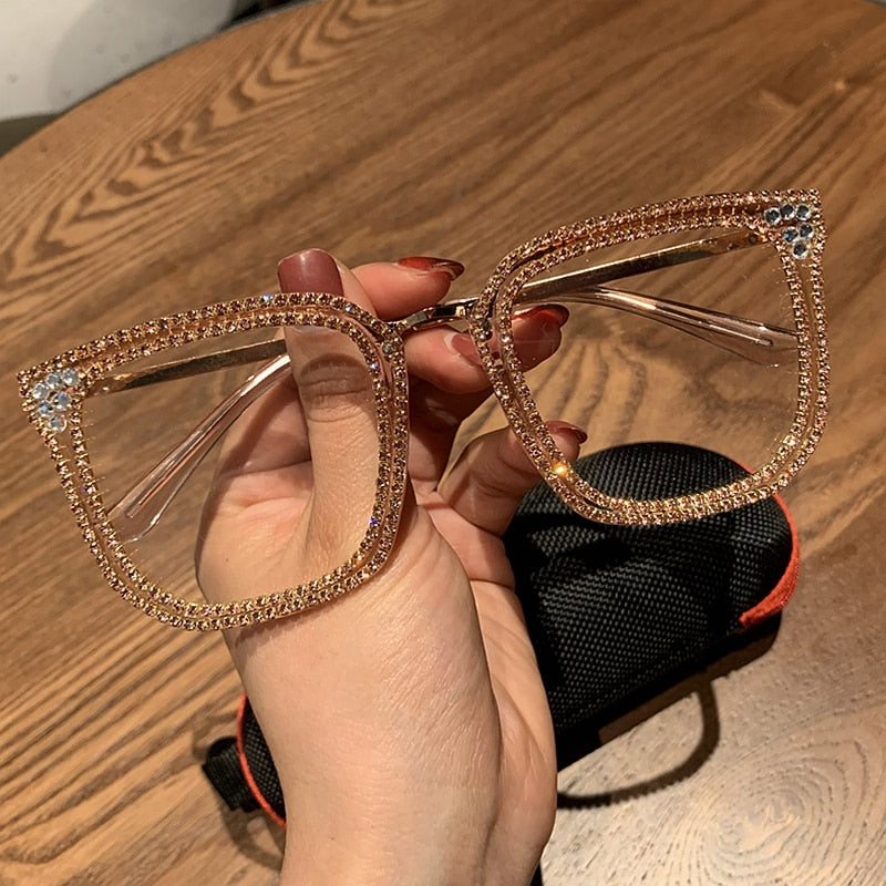 TEEK - Outline Rhinestone Eyeglasses EYEGLASSES theteekdotcom 1820 Pink  