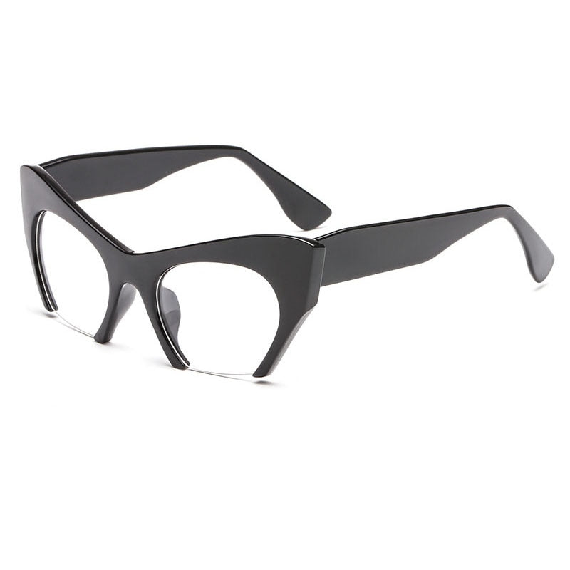 TEEK - Half Frame Cateye Glasses EYEGLASSES theteekdotcom Bright Black  