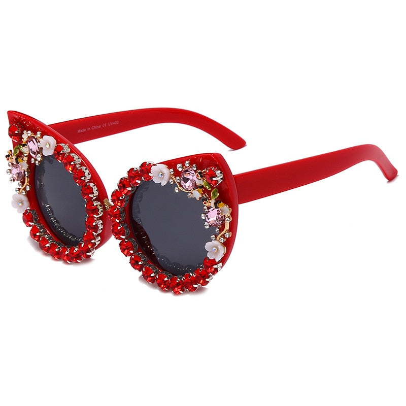 TEEK - Cat Eye Flower Bling Sunglasses EYEGLASSES theteekdotcom red  