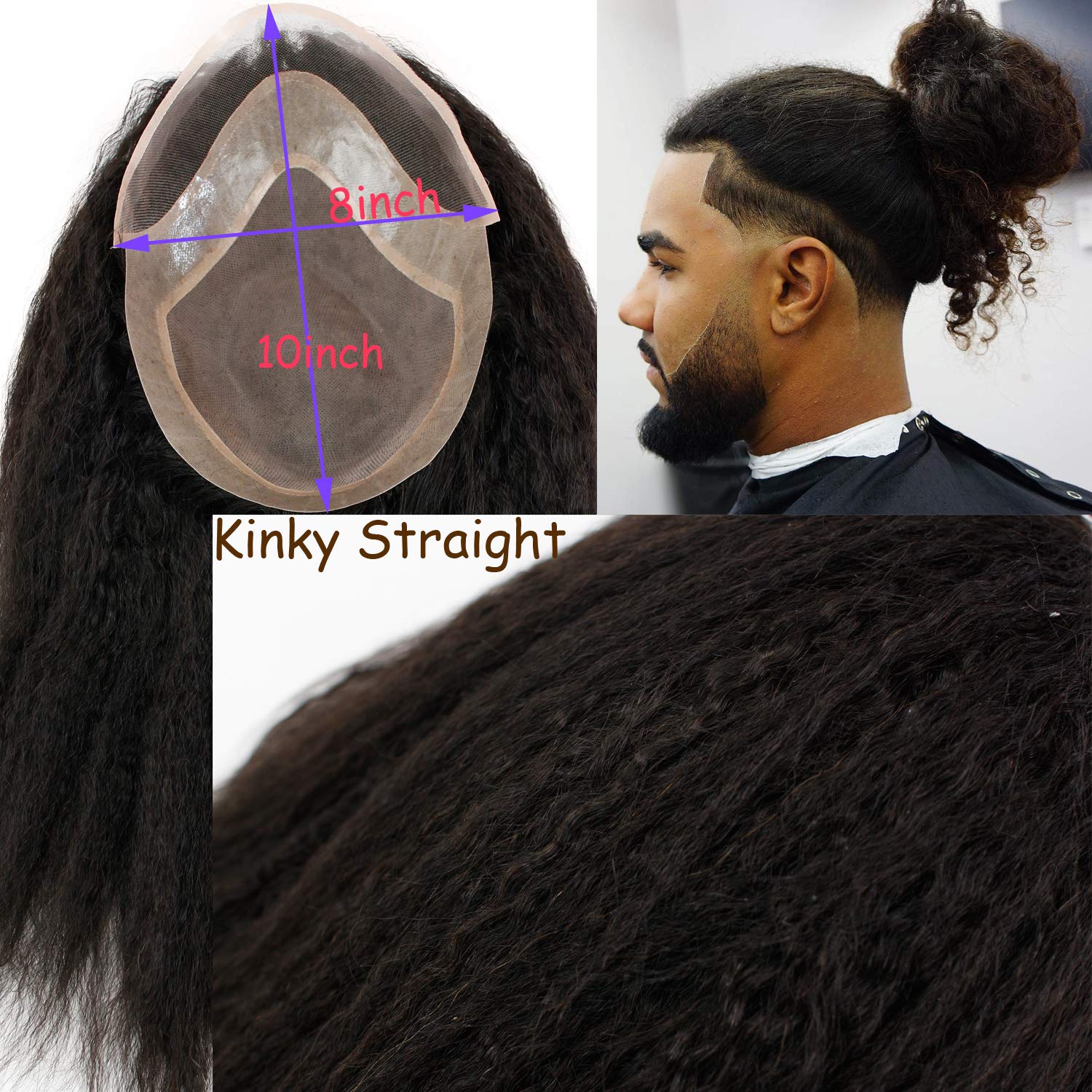 TEEK - 12" Long Kinky Straight Mono Lace Toupee HAIR theteekdotcom   