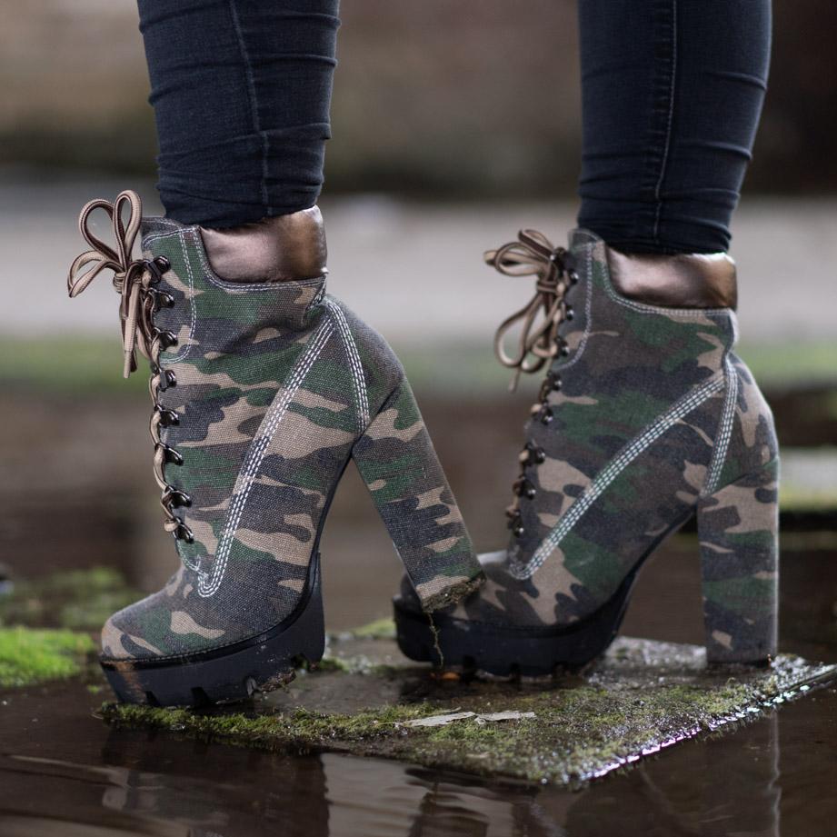 TEEK - Chunky Canvas Heel Ankle Boots SHOES theteekdotcom   
