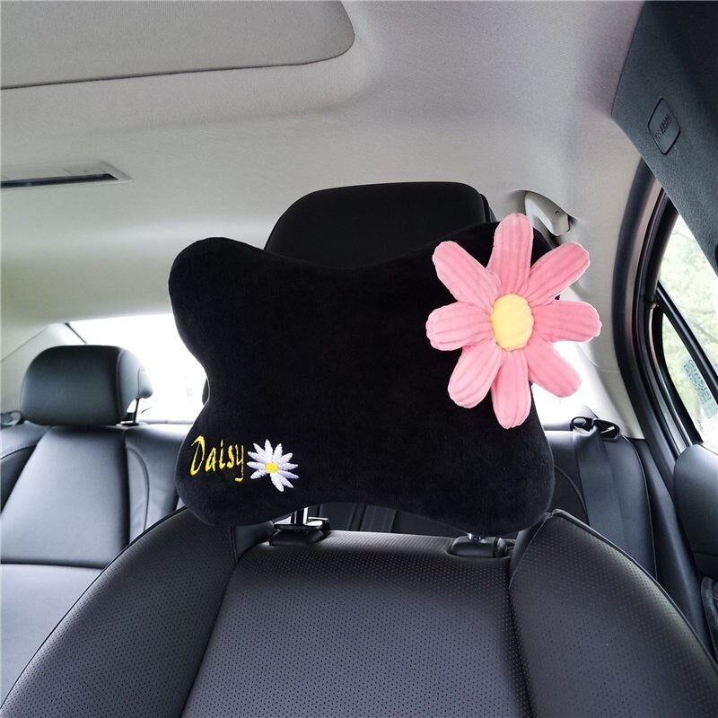 TEEK - Cornered Daisy Flower Car Cushions AUTO ACCESSORIES theteekdotcom Black head rest  