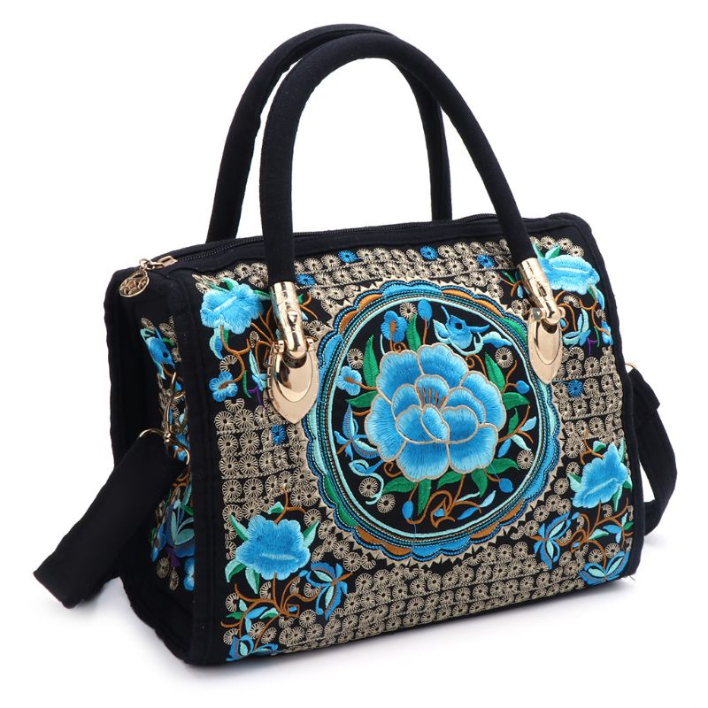 TEEK - Floral Embroidered Ethnic Boho Canvas Bag BAG theteekdotcom blue  