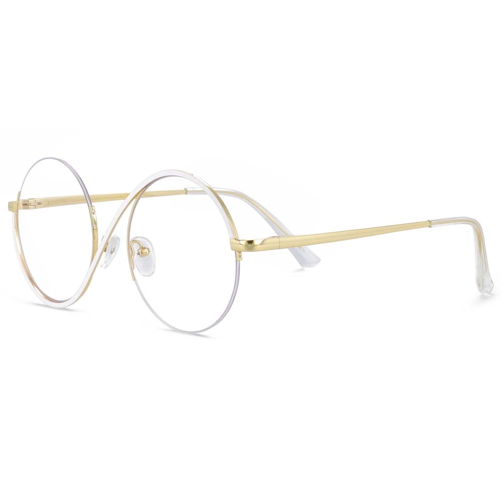 TEEK - Round Metal Half Frame Eyeglasses EYEGLASSES theteekdotcom white  