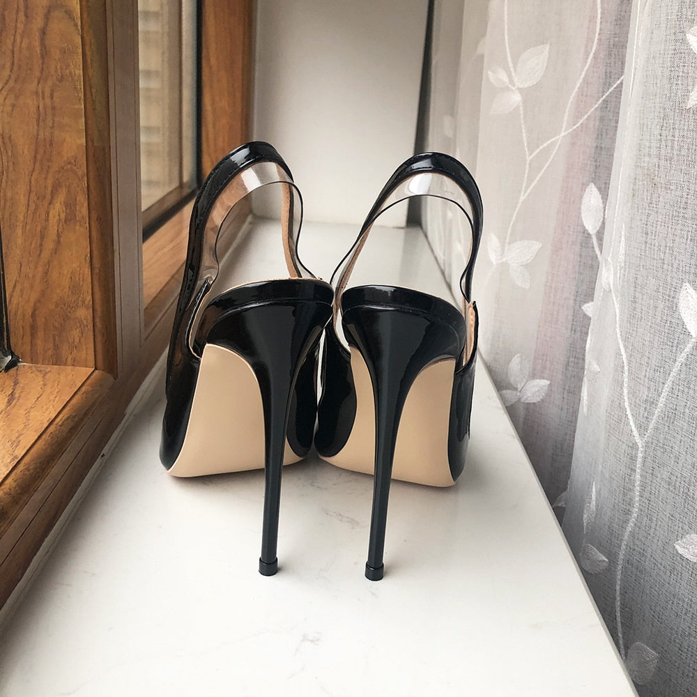 TEEK - Transparent Foot Line Black Slingback Heels SHOES theteekdotcom   