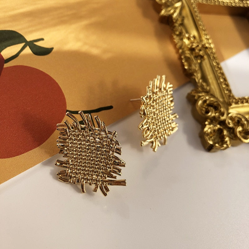 TEEK - Gold Metal Geometry Woven Earrings JEWELRY theteekdotcom   