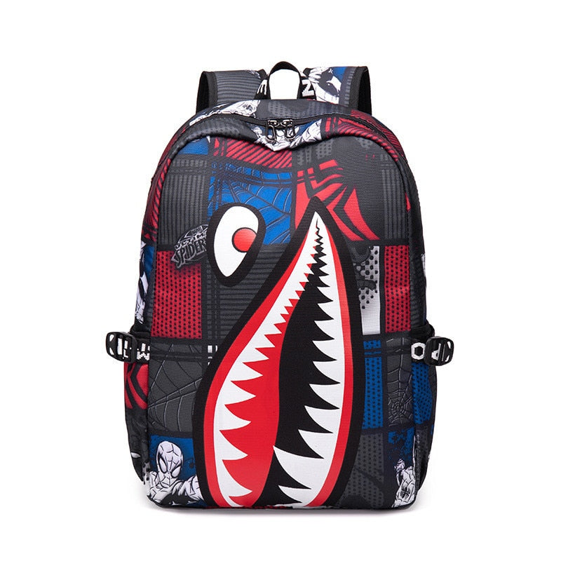 TEEK - Shark Print Backpack BAG theteekdotcom Red-USB  