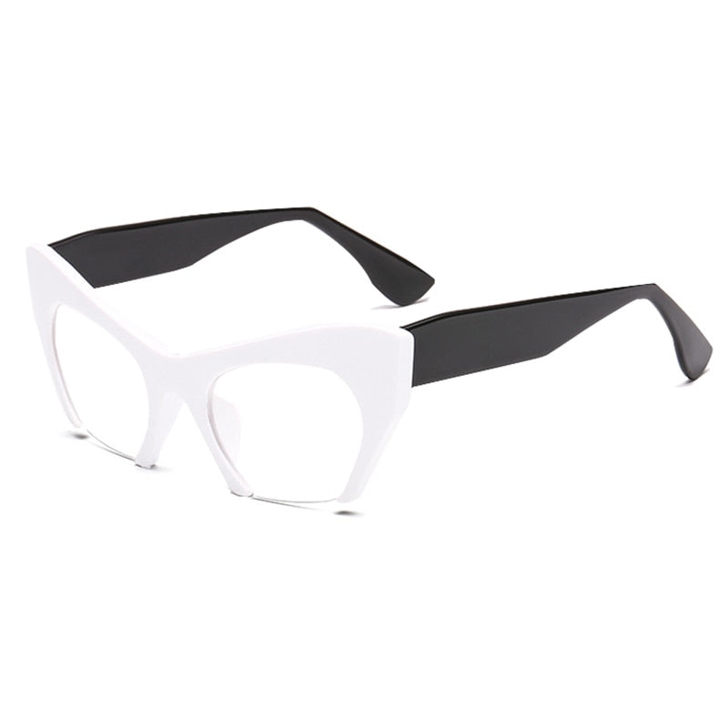 TEEK - Half Frame Cateye Glasses EYEGLASSES theteekdotcom White Black  