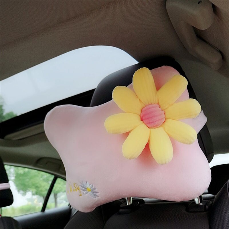 TEEK - Cornered Daisy Flower Car Cushions AUTO ACCESSORIES theteekdotcom Pink headrest  