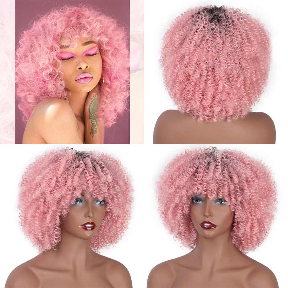 TEEK - 14in Kinky Curly Wig HAIR theteekdotcom pink 14inches 