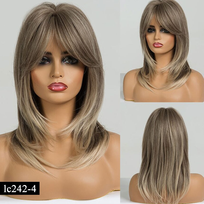 TEEK - Various Medium Straight Natural Style Side Bangs Wigs HAIR theteekdotcom lc242-4 20inches 