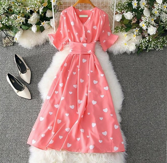 TEEK - French V-Neck Dress DRESS theteekdotcom Pink M 