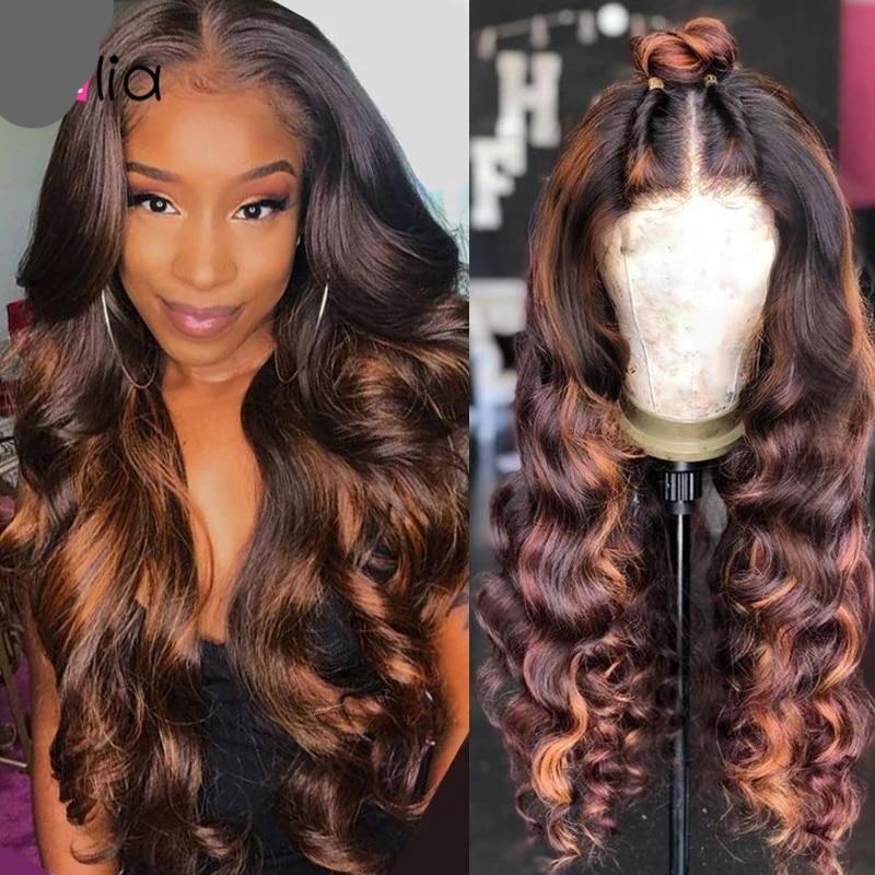 TEEK - Highlight Brown Ombre 180 Remy Peruvian Lace Frontal Wig HAIR theteekdotcom Highlight Brown 14inches 180Density 13x4x1