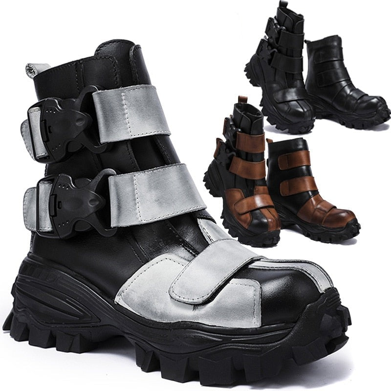 TEEK - Italian Vel Buckle Strap Motorcycle Boots SHOES theteekdotcom   